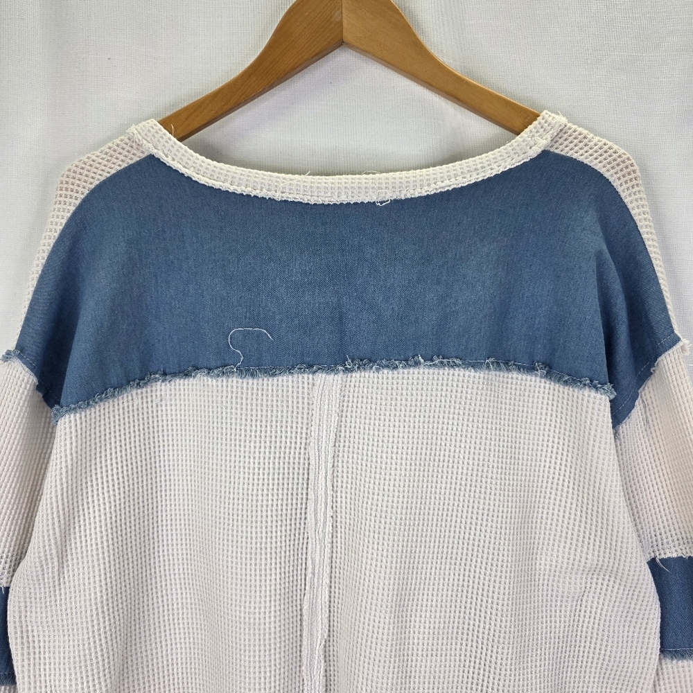 POL Women's Colorblock Waffle Knit  Round Neck Long Sleeve Boho Cottage Core  L - Picture 10 of 15